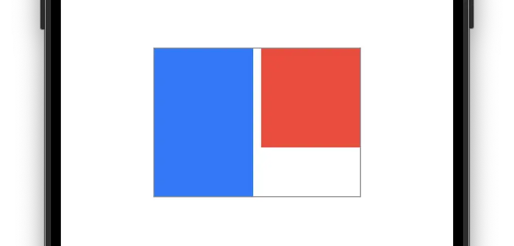 A graphic showing a blue and red rectangle next to each other. Their tops are aligned to the top of a bordered box.