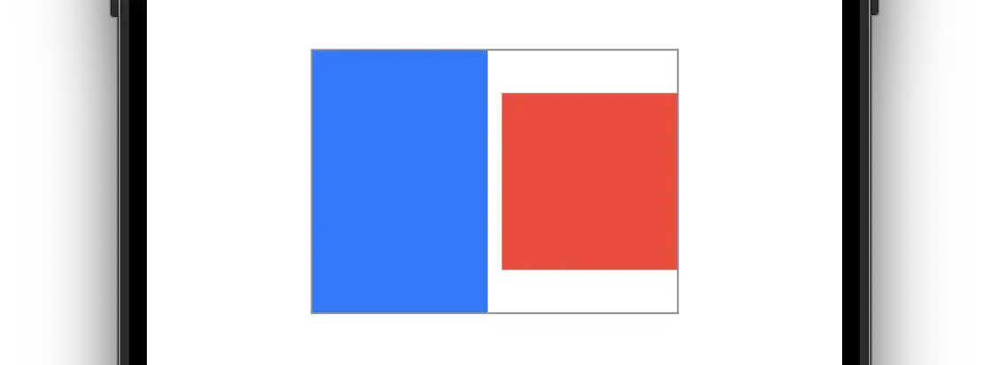 A graphic showing a blue and red rectangle next to each other with the blue rectangle 25 pixels above the top of the red.. Their tops are aligned to the top of a bordered box.